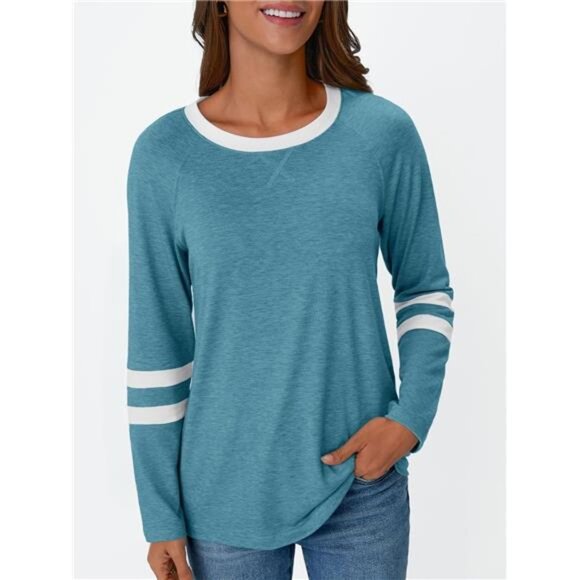 Color Block Long Sleeve Oversized Crewneck Tee - Picture 5 of 6